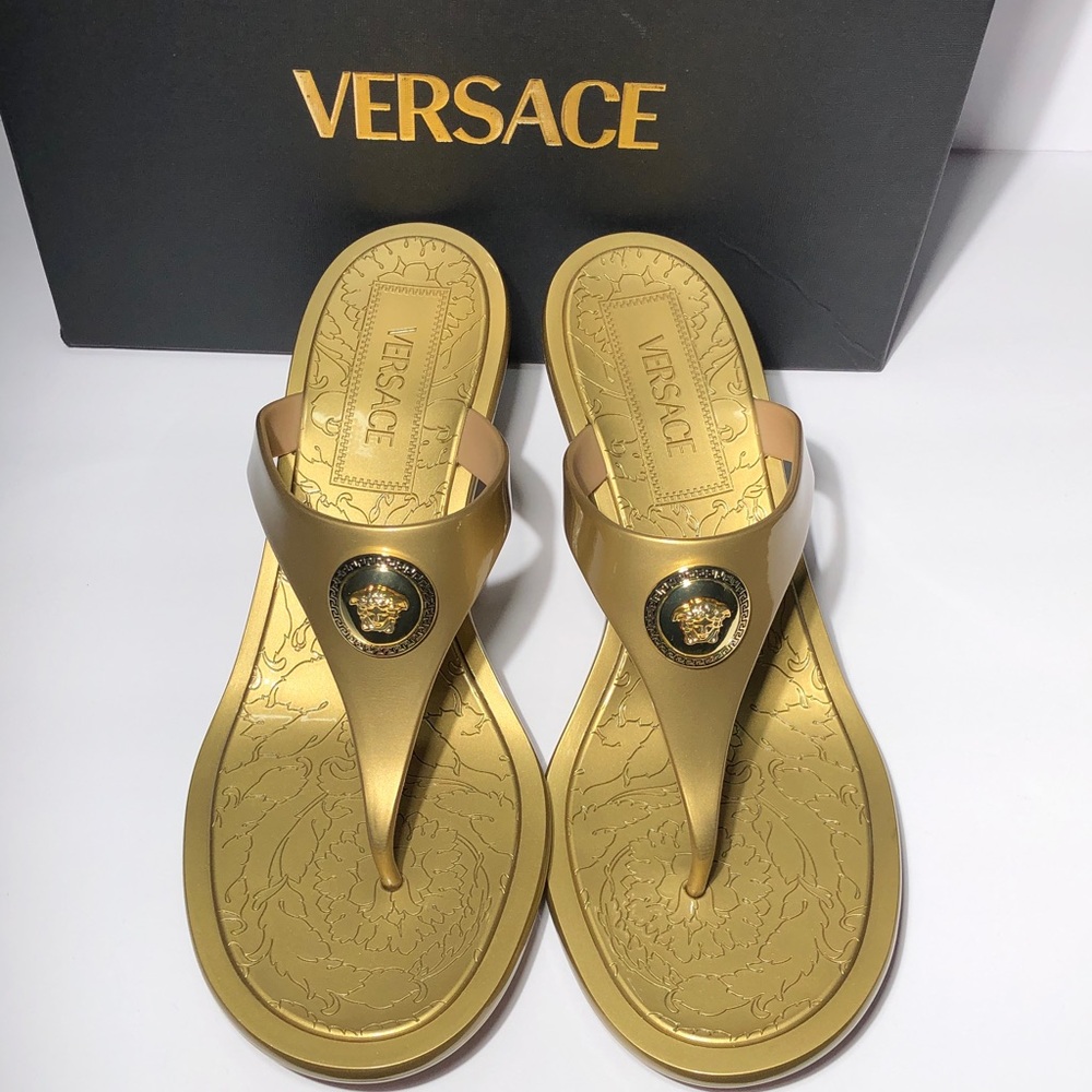 New Authentic Versace Gold Sandals size 40 - Picture 5 of 14